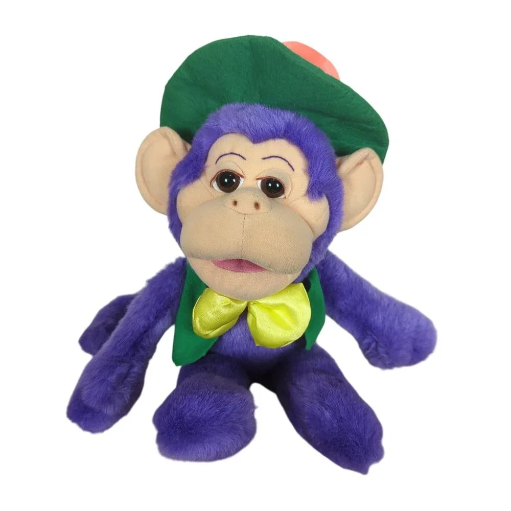 Vintage Wisharoo Park Bestever Plush Purple Monkey with Hat and Bow 1998 PBS